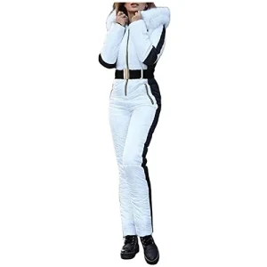 TUDUZ Traje de esquí para Mujer Mono de esquí de una sola pieza cálido chaqueta de esquí de cintura alta pantalones de esquí chándal de invierno para esquiar deporte con cremallera(B Blanco,S)