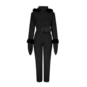 Mujeres Mono de Esquiar de una Pieza Chaqueta de Snowboard Softshell Conjuntos de Pantalón de Nieve Monos Trajes Mameluco de Hoodie al Aire Libre,Snowsuit de Invierno Romper Cortaviento Traje de Esquí
