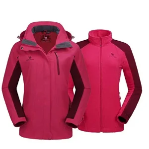 CAMEL CROWN Chaqueta Impermeable con Capucha para mujer A Prueba de Viento Chaqueta de Esquí con Forro Polar,