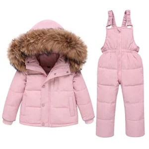 2 Piezas Conjunto de Traje de Nieve para Bebé Invierno Abajo Chaqueta y Pantalones de Nieve Niños Traje de Esquiar Atuendo Rosado 2-3 años
