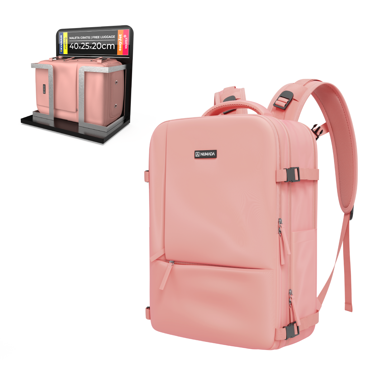 Mochila de viaje cabina 40x25x20cm Numada Explorer B40 Rosa Nude