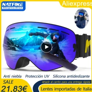 Gafas de esquí Pro 100% UV400 para hombre y mujer, anti niebla, protección UV