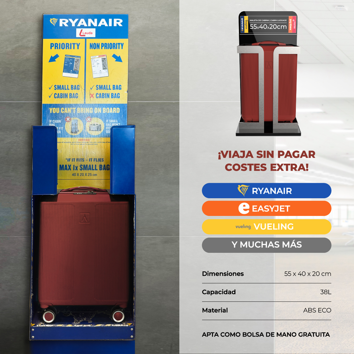 Maleta 13 Kg de cabina 55x40x20 cm Numada Elegance T15 20” (XS) Rojo Vino - Imagen 4