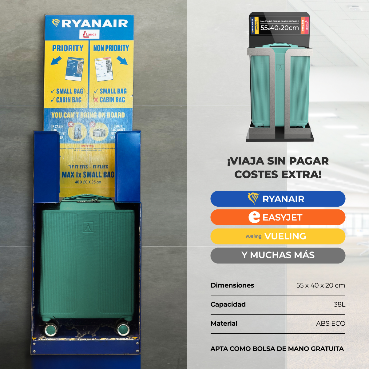 Maleta 13 Kg de cabina 55x40x20 cm Numada Elegance T15 20” (XS) Verde Aguamarina - Imagen 4