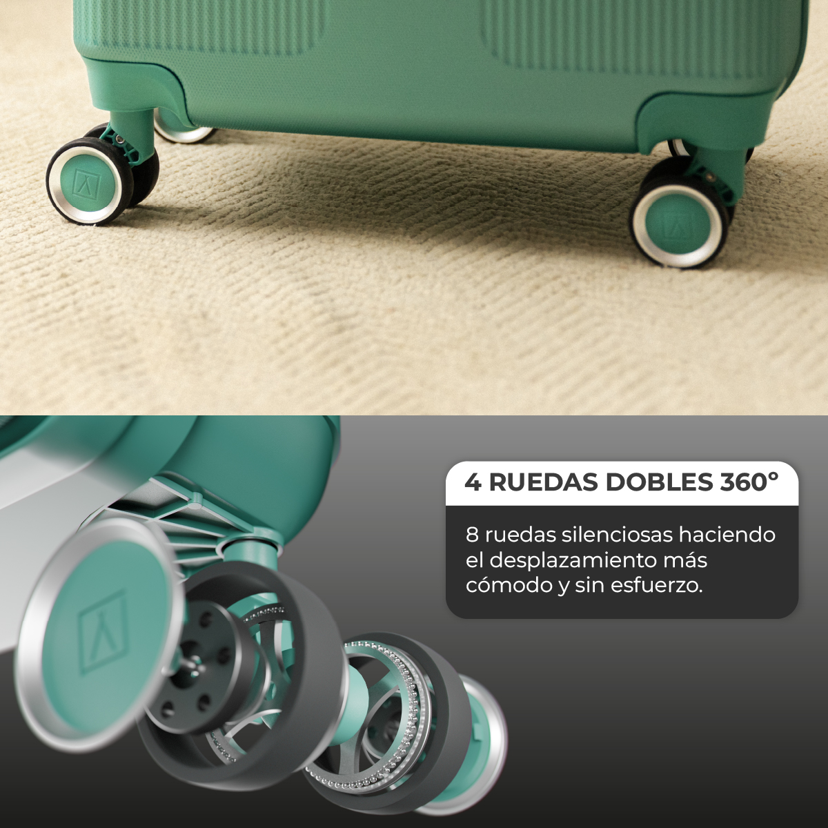 Maleta 18 Kg mediana 66,5x43x26 cm Numada Elegance T15 24” (M) Verde Aguamarina - Imagen 6