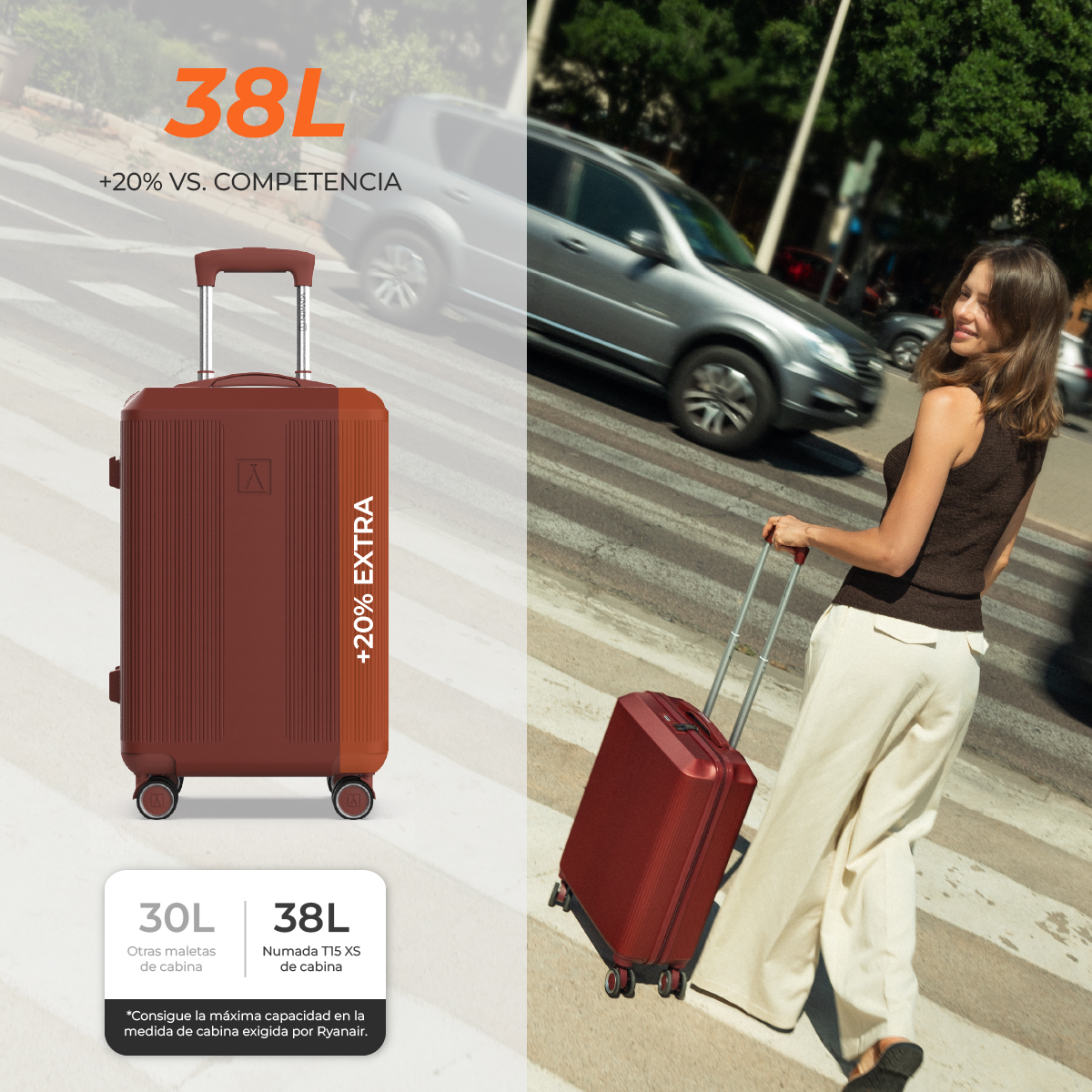 Maleta 13 Kg de cabina 55x40x20 cm Numada Elegance T15 20” (XS) Rojo Vino - Imagen 5