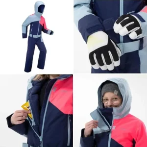 MONO DE ESQUÍ NIÑOS CÁLIDO E IMPERMEABLE 500 ROSA Y AZUL