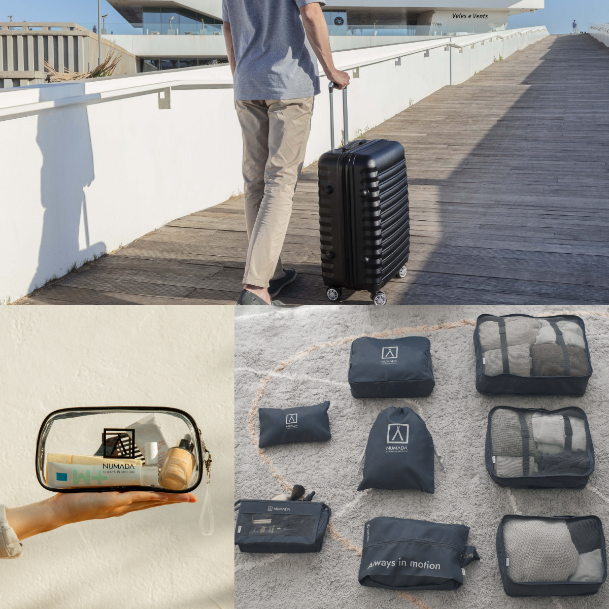 Juego de maletas 3 pzs. (Maleta 63cm negra, Organizador de maletas gris oscuro, Neceser transparente) - Imagen 3