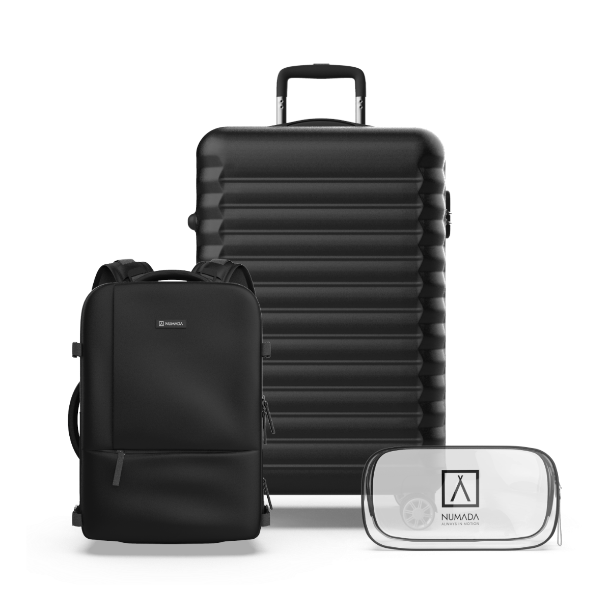 Juego de Maletas 3 pzs. (Maleta 63cm, Mochila Cabina, Neceser Transparente) Negro - Imagen 2