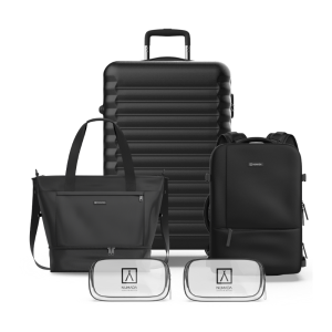 Juego de Maletas 5pzs. (Maleta 63cm, Mochila Cabina, Bolsa Viaje, Neceser x2) Negro