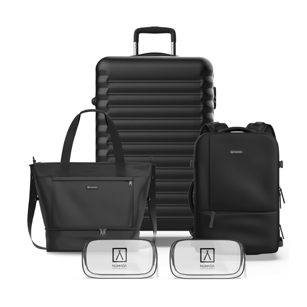 Juego de Maletas 5pzs. (Maleta 63cm, Mochila Cabina, Bolsa Viaje, Neceser x2) Negro