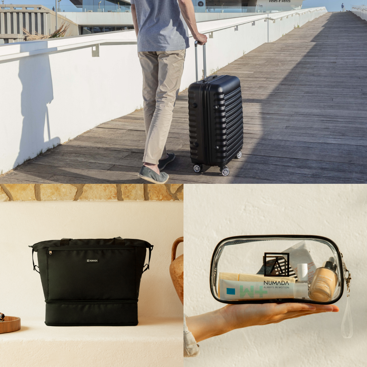 Juego de maletas 3 pzs. (Maleta 63 cm, Bolsa de viaje plegable, Neceser transparente) Negro - Imagen 3