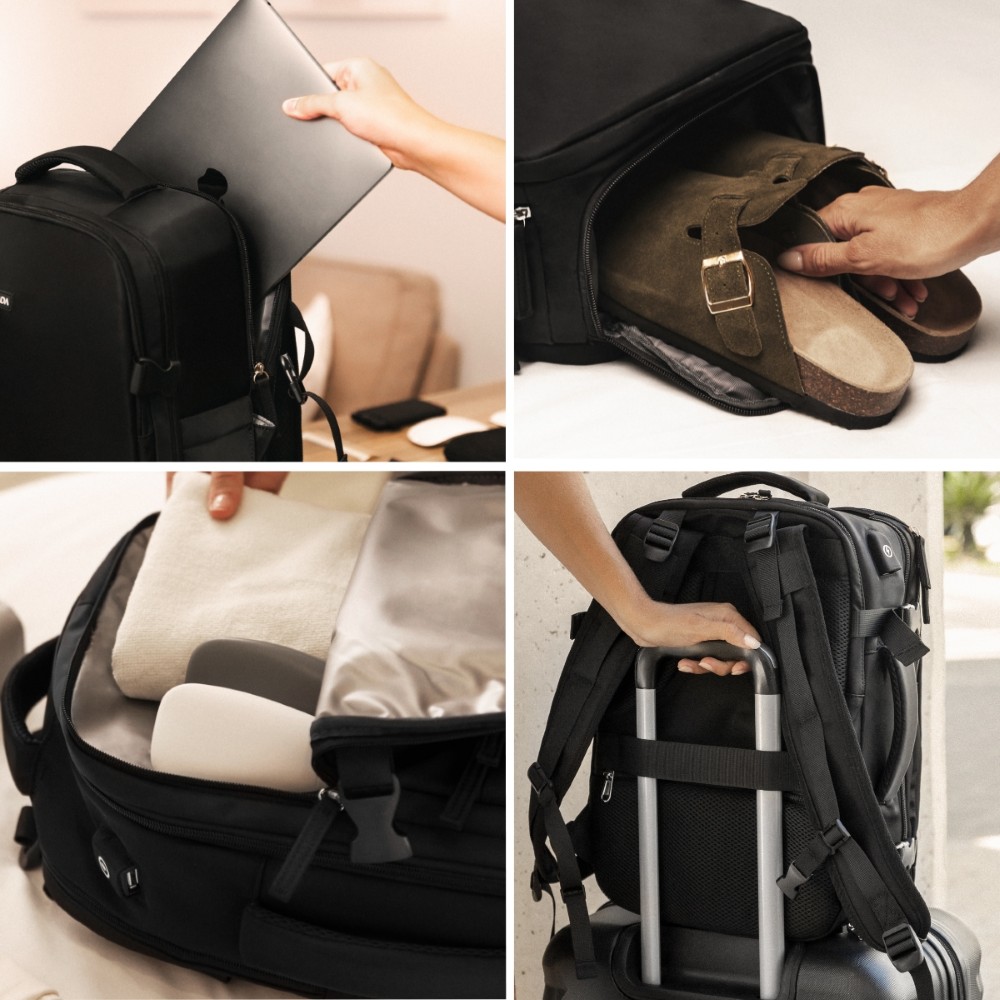 Juego de Maletas 3 pzs. (Maleta 63cm, Mochila Cabina, Neceser Transparente) Negro - Imagen 7