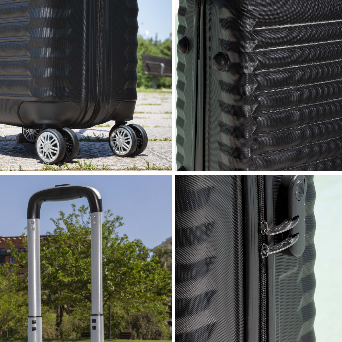 Juego de maletas 3 pzs. (Maleta 63 cm, Bolsa de viaje plegable, Neceser transparente) Negro - Imagen 6