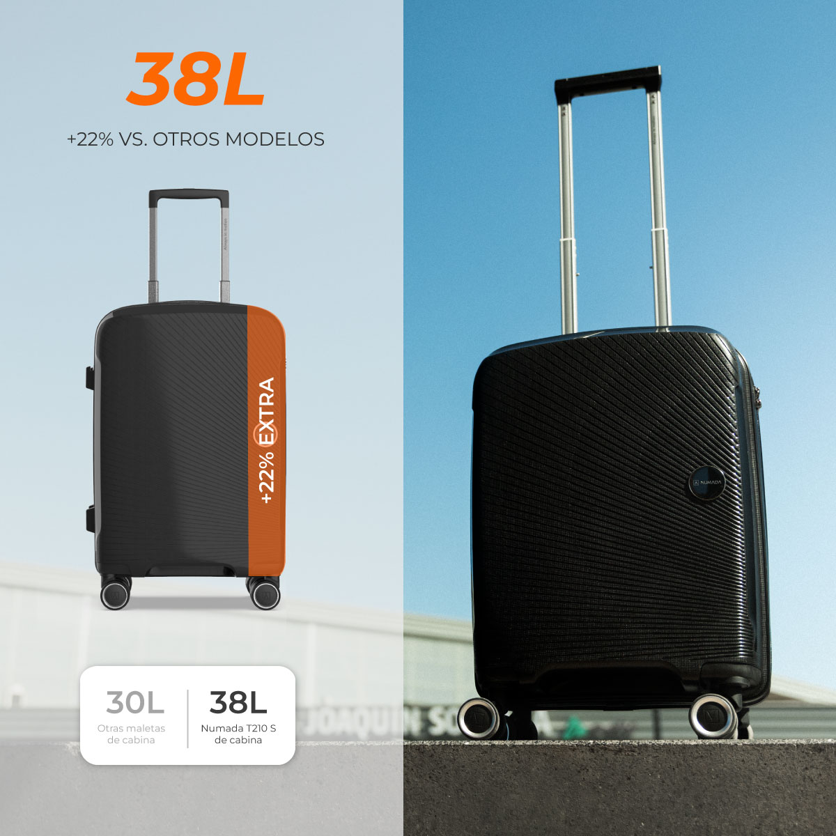 Maleta 15 Kg de cabina rígida PP 55x38x21 cm Numada Unbroken T210 20” (S) Negro - Imagen 4