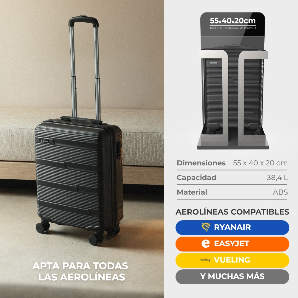 Maleta 13 Kg de cabina 55x40x20 cm Numada Upfly T10 20” (XS) Negra - Imagen 4