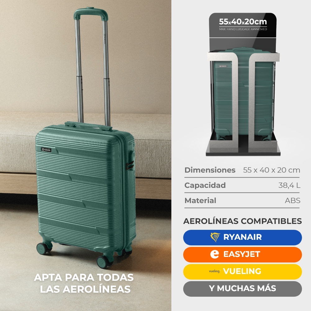 Maleta 13 Kg de cabina 55x40x20 cm Numada Upfly T10 20” (XS) Verde Oscuro - Imagen 4