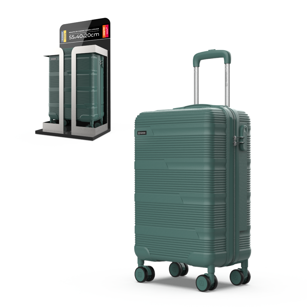 Maleta 13 Kg de cabina 55x40x20 cm Numada Upfly T10 20” (XS) Verde Oscuro - Imagen 2