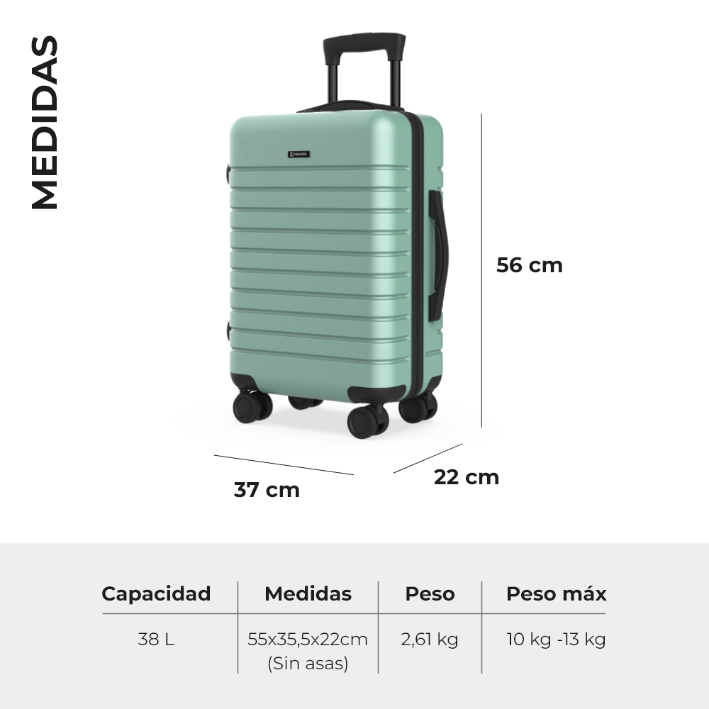 Maleta 10Kg de cabina 55×35,5x22cm rígida Numada Upfly T20 (20″) Verde - Imagen 9