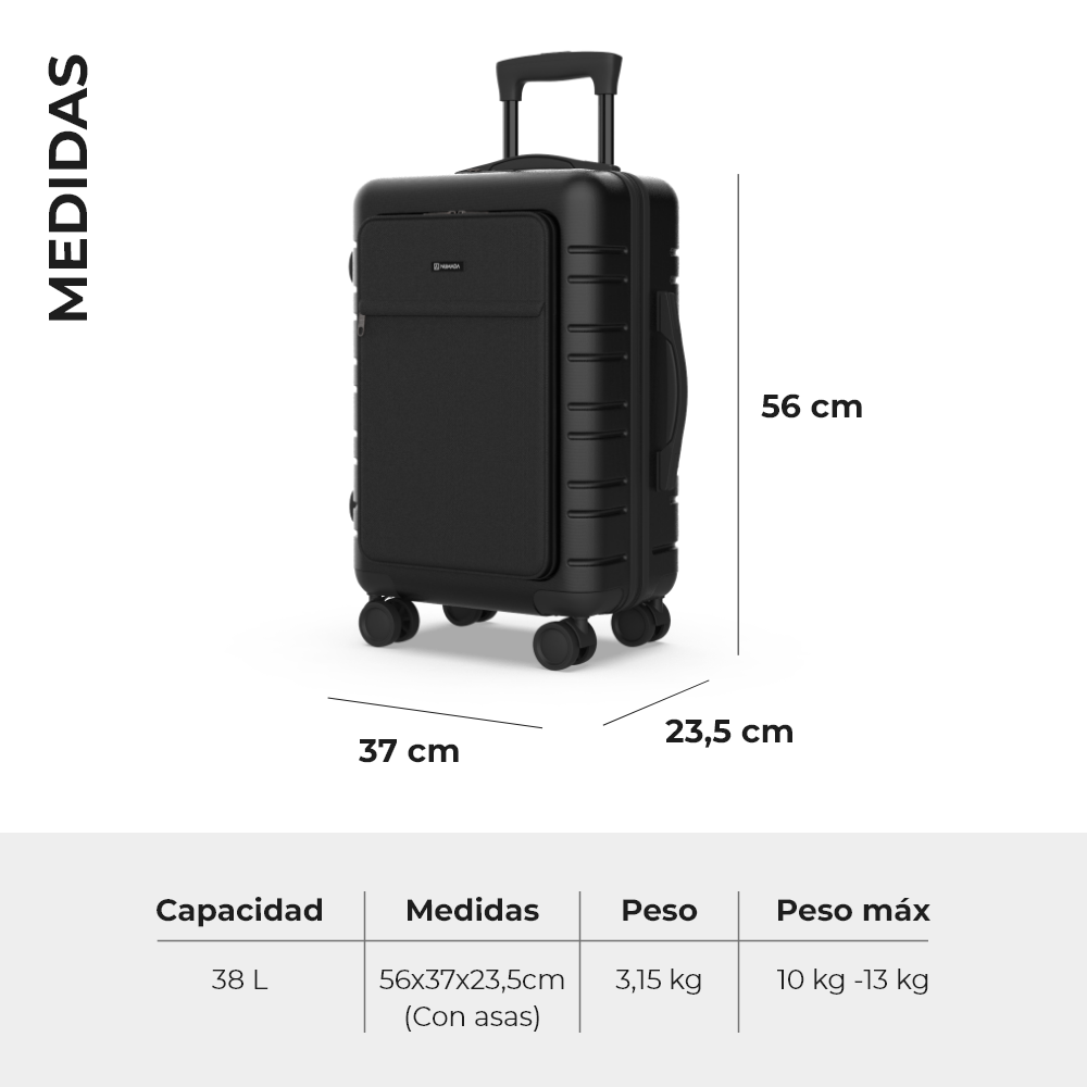 Maleta 10Kg de cabina 55×35,5×23,5cm rígida Numada Upfly T21 (20″) Business Negro - Imagen 9