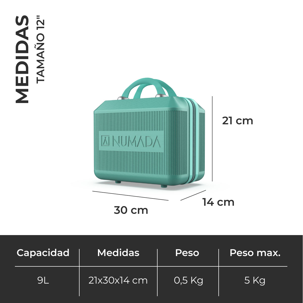 Neceser 5Kg rígido Numada Elegance T15 12” Verde Aguamarina - Imagen 7